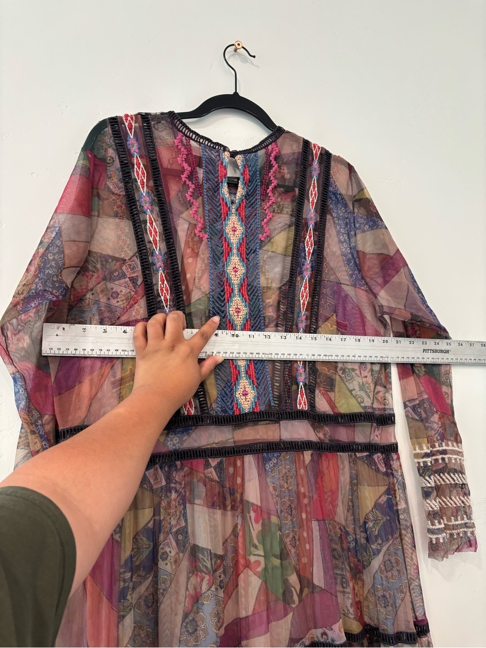 Johnny Was Biya Gervase Sheer Maxi Dress Aztec Romantic Tiered Embroidered XL - Picture 5 of 5